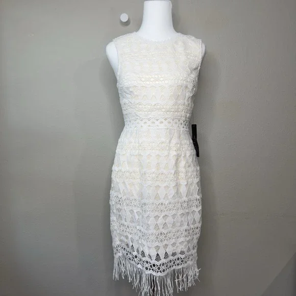 Lulus S Kenna White Crochet Lace Fringe Bachelorette Bodycon Dress Bridal Easter - Picture 1 of 12